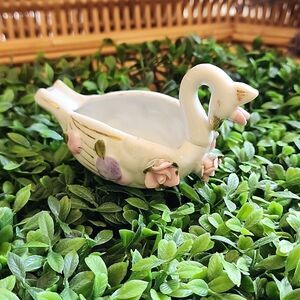 Vintage Porcelain Floral Swan Ash Tray Sphinx Japan Coquette Bridal